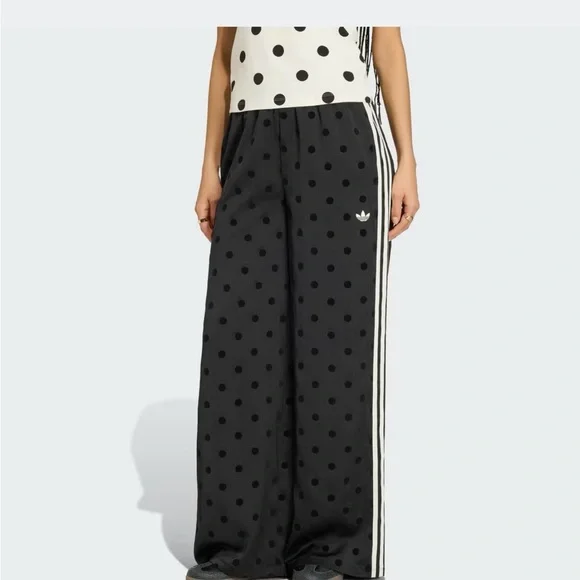 Adidas Black Polka Dot Wide Leg Track Pants - Picture 3 of 7